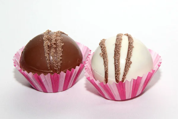 Ensemble Bombes Chocolat Garniture Guimauve Chocolat Blanc Sur Fond Blanc — Photo