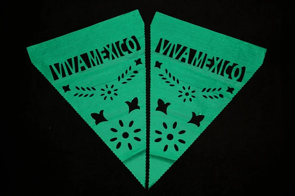 Декоративные Бумажные Вымпелы Мексиканской Партии Которых Написано Viva Mxico Цветами — стоковое фото