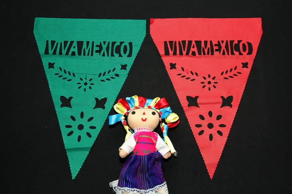 Enfeites Decorativos Tricolores Para Festas Mexicanas Verde Branco Vermelho Pennants — Fotografia de Stock