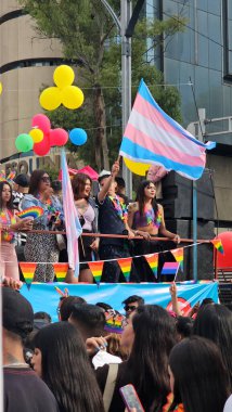 Mexico City, Mexico - 29 Haziran 2024: CDMX 'teki LGBT + gurur yürüyüşü, cinsel ve cinsiyet çeşitliliğini, lezbiyen, eşcinsel, biseksüel, transseksüel eşcinsellerin eşit hakları için yapılan bir gösteridir.