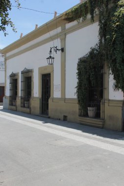 Monterrey, Nuevo Leon, Meksika - 30 Temmuz 2025: Monterrey şehir merkezindeki Koloni tarzı binalar, kafeler, restoranlar ve evler