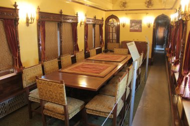 Zumpango, Meksika Eyaleti - 4 Şubat 2026 - Meksika Cumhurbaşkanı tarafından kullanılan Olivo Başkanlık Treni, AIFA 'nın Santa Lucia Askeri Hava Üssü' nde bulunan tarihi ve kültürel bir eğlencedir.