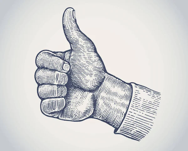 Kéz Grafikus Stílusban Rajzolva Felemelt Hüvelykujjal Pozitív Érzelmek Kifejezésének Szimbólumaként — Stock Vector
