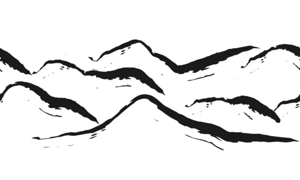 Vector Grunge Bergen Silhouet Geïsoleerd Witte Achtergrond Naadloze Bergen Patroon — Stockvector