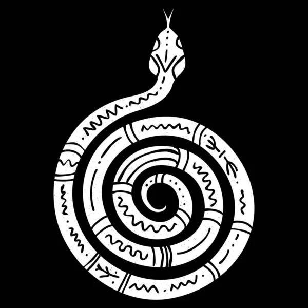 Силуэт Векторной Змеи Изолирован Тёмном Фоне Племенным Этническим Орнаментом Змея — стоковый вектор