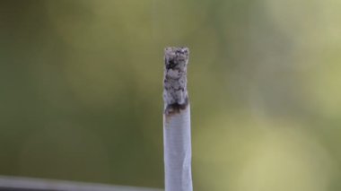 Sigara tütüyor, küller sigaranın üstünde.