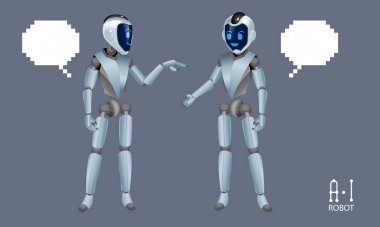 Yapay Zeka Vektörü (yapay zeka) robotlar. Farklı pozlarla geliyor..