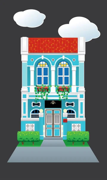 Een Prachtig Prachtig Erfgoed Winkel Huis Met Poort Aan Voorkant — Stockvector