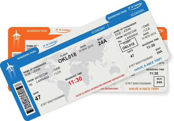 Modèle de billet d'avion d'embarquement — Image vectorielle