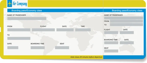 Modèle de carte d'embarquement ou de billet d'avion — Image vectorielle