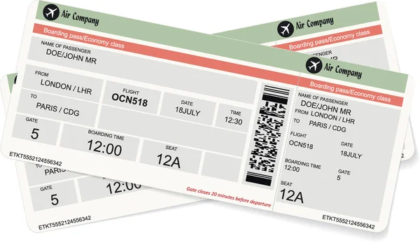 Modèle d'une carte d'embarquement ou d'un billet d'avion — Image vectorielle