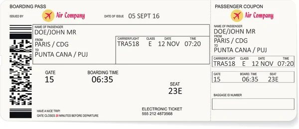 Schema della carta d'imbarco o del biglietto aereo — Vettoriale Stock