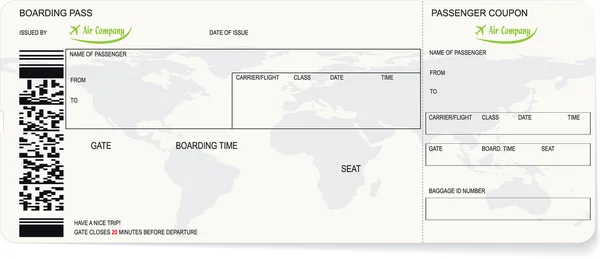 Modèle d'une carte d'embarquement ou d'un billet d'avion — Image vectorielle