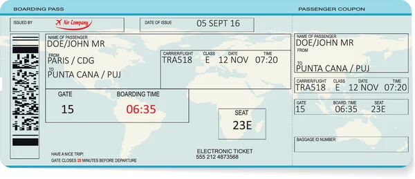 Patrón de una tarjeta de embarque o billete de avión — Vector de stock