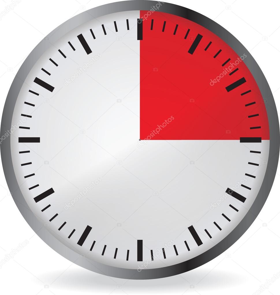 Reloj con plazo rojo de 15 minutos . Vector de stock por