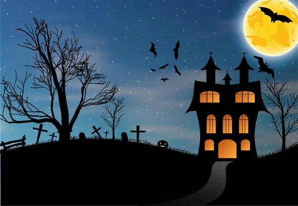 Ilustração vetorial de uma paisagem com um castelo de Halloween — Vetor de Stock