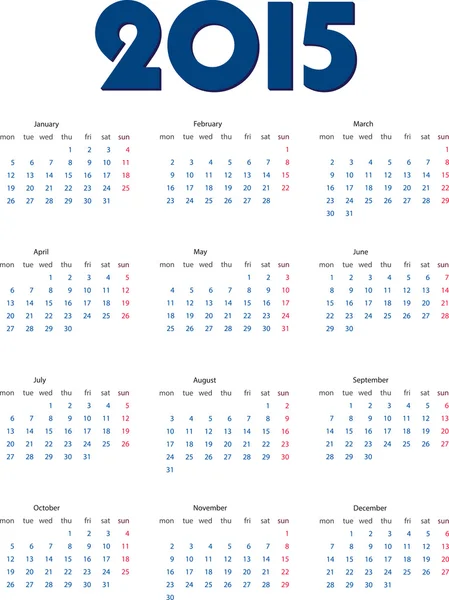 International calendar of 2015 year — Stock Vector