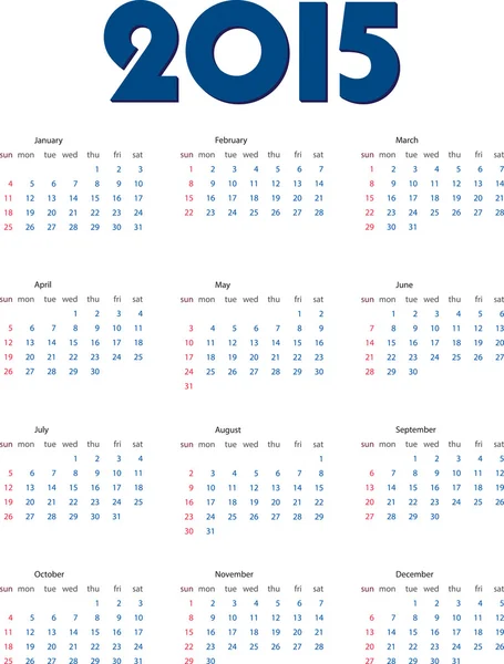 English calendar of 2015 year — Stock Vector