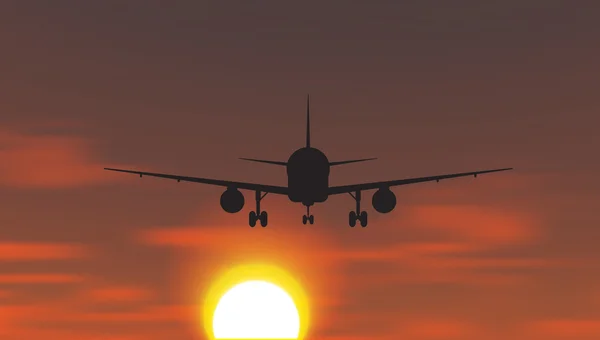 L'avion décolle au coucher du soleil. — Image vectorielle