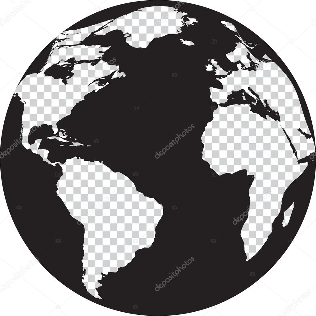 Black and white globe with transparency continents Stock Vector Image