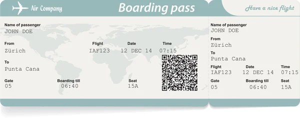 Vector afbeelding van luchtvaartmaatschappij boarding pass ticket met Qr2 code — Stockvector