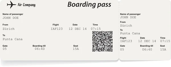 Flygbolaget boarding pass biljett med Qr2 kod — Stock vektor