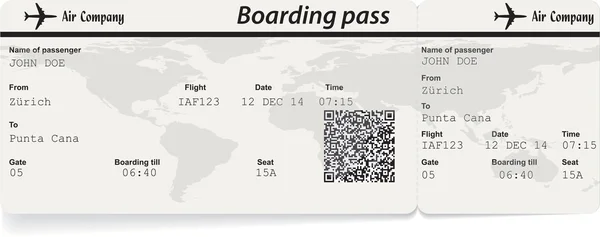 Airline boarding pass ticket with QR2 code — Stock Vector