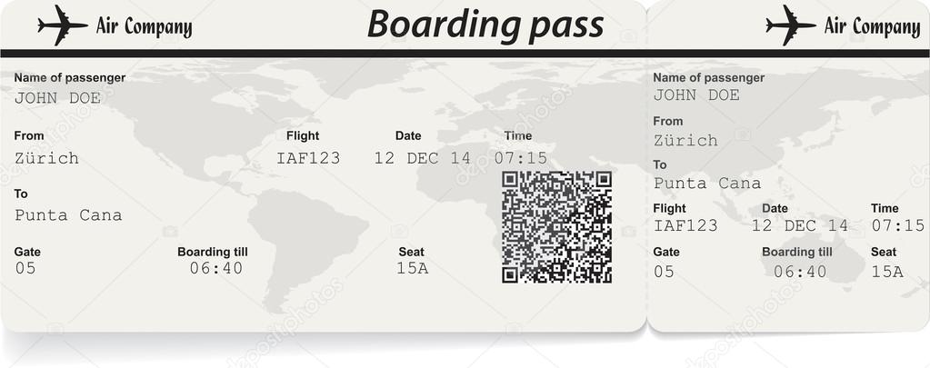 Airline boarding pass ticket with QR2 code