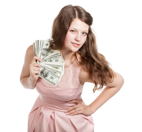 Een jonge vrouw met geld — Stockfoto