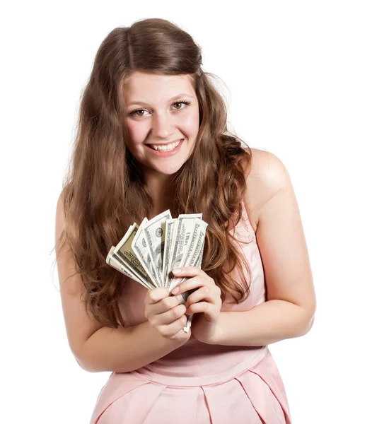 Een jonge vrouw met geld — Stockfoto