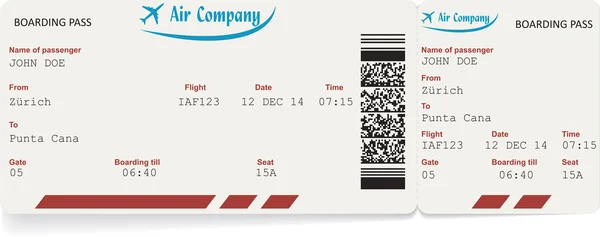 Vektör görüntü pas bilet yatılı havayolu şirketi — Stok Vektör