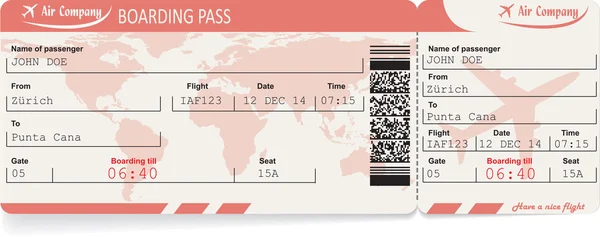 模式的航空公司登机票 — 图库矢量图片