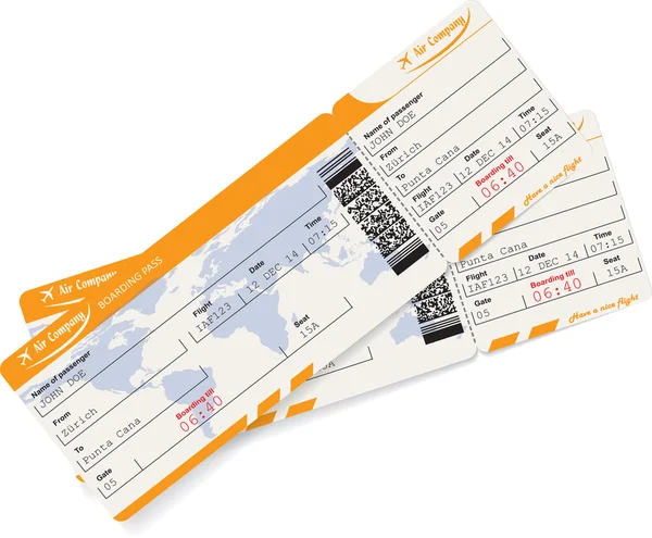 Dois bilhetes de embarque de avião com código QR2 — Vetor de Stock