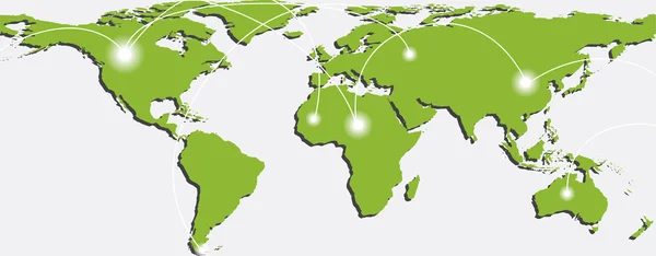 Mappa del mondo con percorsi commerciali e punti — Vettoriale Stock