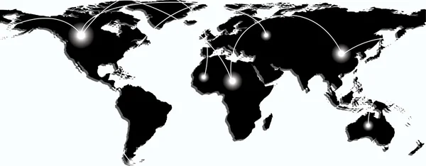 Mappa del mondo con percorsi commerciali e punti — Vettoriale Stock