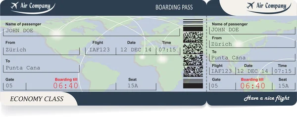 Mönster av flygbolaget boarding pass biljett — Stock vektor
