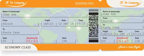 Patroon van luchtvaartmaatschappij boarding pass ticket — Stockvector
