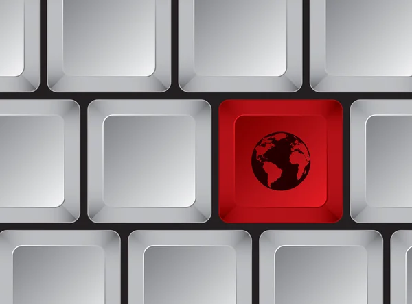 Teclado de computador com botão vermelho com planeta nele — Vetor de Stock