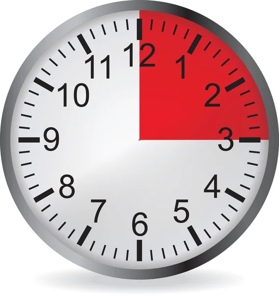 Reloj con plazo rojo de 15 minutos — Vector de stock