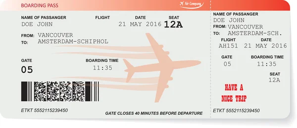 Μοτίβο της αεροπορικής εταιρείας boarding pass εισιτήριο — Διανυσματικό Αρχείο