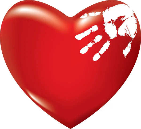 Corazón rojo con impresión de mano blanca — Archivo Imágenes Vectoriales