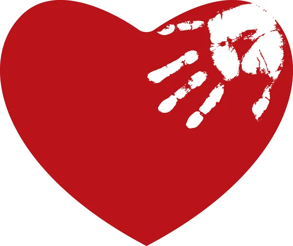 Rood hart met wit hand print — Stockvector