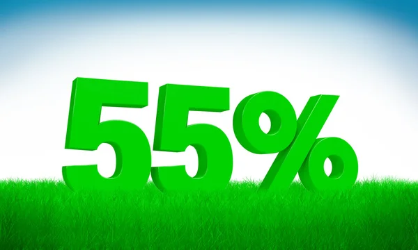 Зеленый 3d 55% текст на фоне травы. Смотрите весь набор для других чисел . — стоковое фото