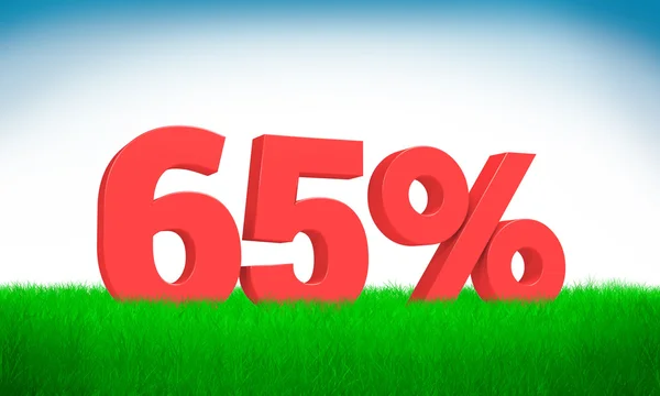 Rojo 3d 65% texto sobre fondo de hierba. Ver conjunto completo para otros números . — Foto de Stock