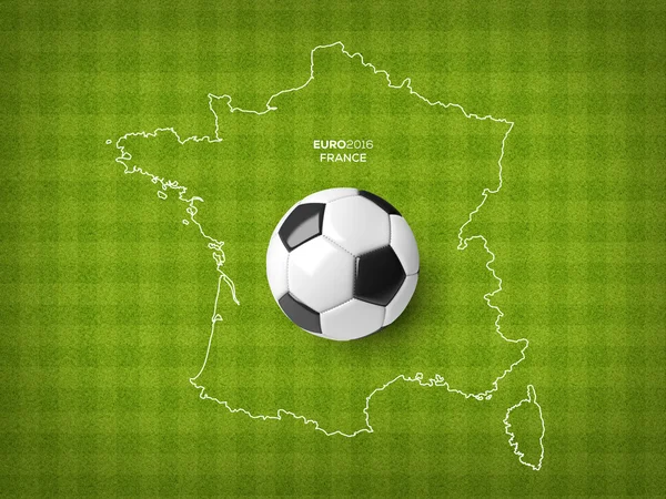 Футбольный мяч на карте Франции с зеленой полосой на текстуре футбольного поля . — стоковое фото