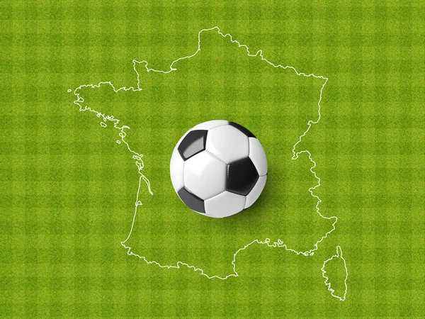 Футбольный мяч на карте Франции с зеленой полосой на текстуре футбольного поля . — стоковое фото