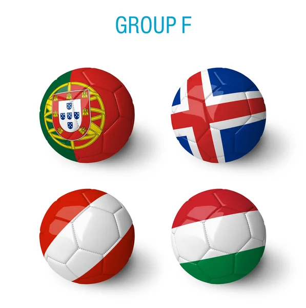 Франция 2016, группа F. Столкновения с флагами Португалии, Исландии, Австрии и Венгрии на белом фоне . — стоковое фото