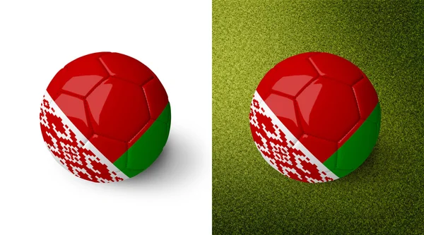 3d realistic soccer ball with Belarus flag on it isolated on white background and on green soccer field. See whole set for other countries. — Stockfoto