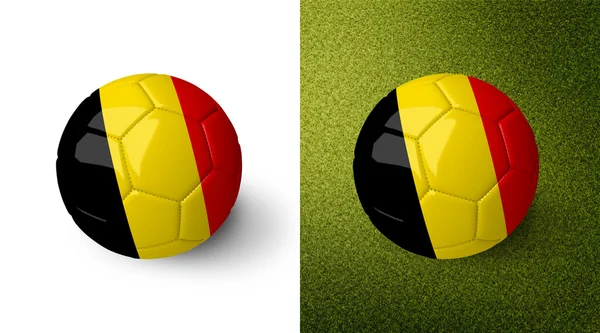 3d realistic soccer ball with Belgium flag on it isolated on white background and on green soccer field. See whole set for other countries. — Stock Photo, Image