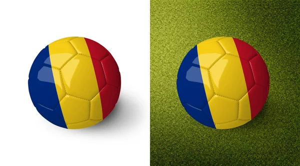 Pallone da calcio realistico 3d con bandiera Chad su di esso isolato su sfondo bianco e sul campo di calcio verde. Vedi set completo per gli altri paesi . — Foto Stock